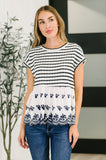 Too Sweet Scalloped Hem Blouse in Ivory and Navy