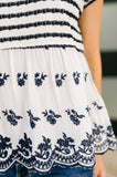 Too Sweet Scalloped Hem Blouse in Ivory and Navy