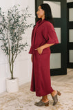 Travel Ribbed Knit Dress in Wine