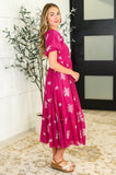 Twirl in Bloom Square Neck Dress in Hot Pink