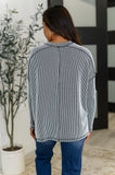Wander & Rest Cable Ribbed Knit Drop Shoulder Top in Black/White