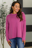 Wander & Rest Cable Ribbed Knit Drop Shoulder Top in Plum