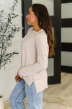 Wander & Rest Cable Ribbed Knit Drop Shoulder Top in Sand Beige