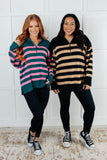 Striped Quarter Zip Sweater in Green and Pink