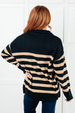 Striped Quarter Zip Sweater in Black and Tan