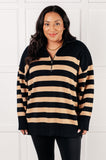 Striped Quarter Zip Sweater in Black and Tan