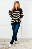 Striped Quarter Zip Sweater in Black and Tan