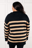 Striped Quarter Zip Sweater in Black and Tan