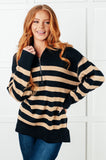 Striped Quarter Zip Sweater in Black and Tan