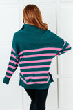 Striped Quarter Zip Sweater in Green and Pink