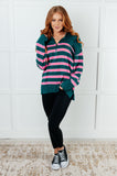 Striped Quarter Zip Sweater in Green and Pink