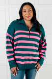 Striped Quarter Zip Sweater in Green and Pink