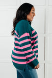 Striped Quarter Zip Sweater in Green and Pink