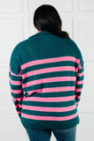 Striped Quarter Zip Sweater in Green and Pink