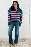 Striped Quarter Zip Sweater in Green and Pink