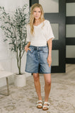 Zenim Printed High Waisted Shorts in Classic Denim