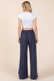 James Elastic Waist Wide Leg Pants with Pockets in navy