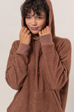 Brushed Long Sleeve Hoodie with Kangaroo Pocket in Chesnut