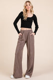 James Elastic Waist Wide Leg Pants with Pockets in Taupe