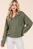 Fuzzy Checkered Collared Neck Sweatshirt with Side Pockets