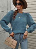 Heathered Lantern Sleeve Rib-Knit Sweater