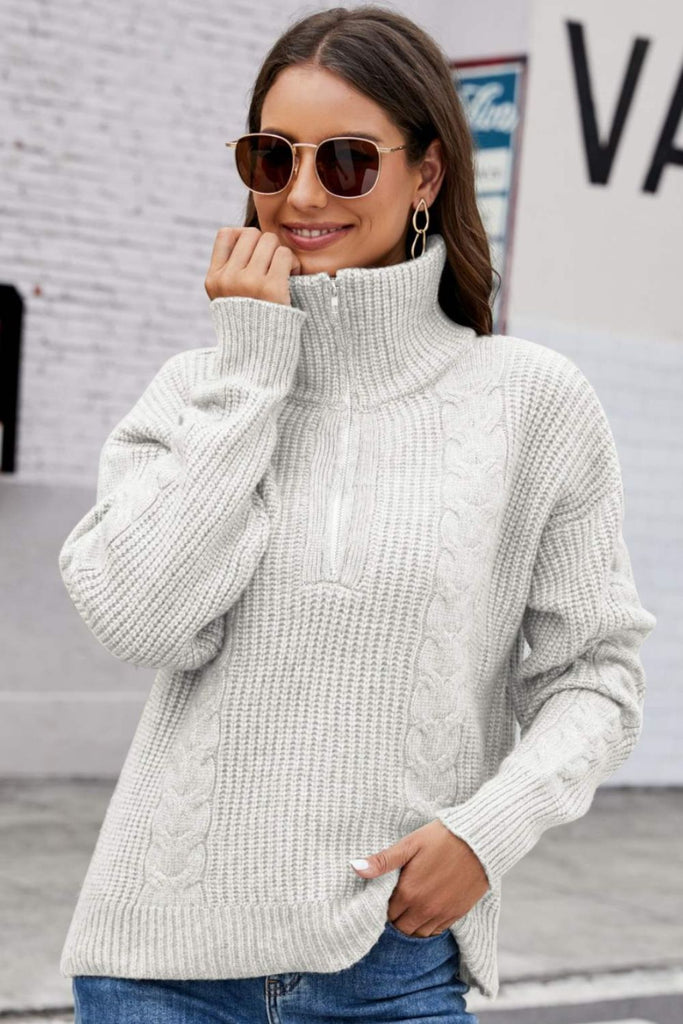 Winona Half Zip Mixed Knit Collared Sweater