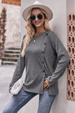 Double Take Ribbed Round Neck Buttoned Top