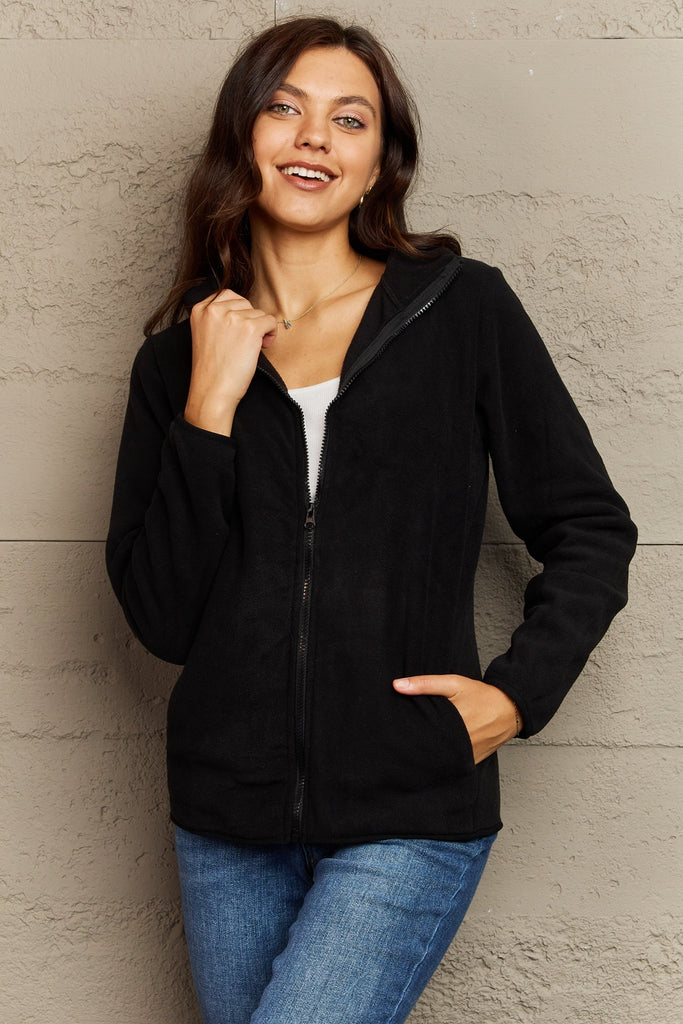 Collared Neck Zip-Up Jacket with Pockets