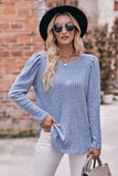 Donna Round Neck Puff Sleeve Ribbed Top
