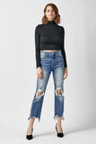 Brittany High Waist Distressed Frayed Hem Cropped Straight Jeans