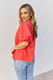 Puff Short Sleeve Top In Tomato