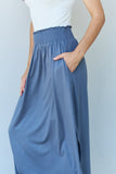 Poppy High Waist Scoop Hem Maxi Skirt in Dusty Blue