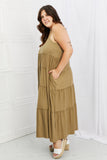 Amy Spaghetti Strap Tiered Dress with Pockets in Khaki