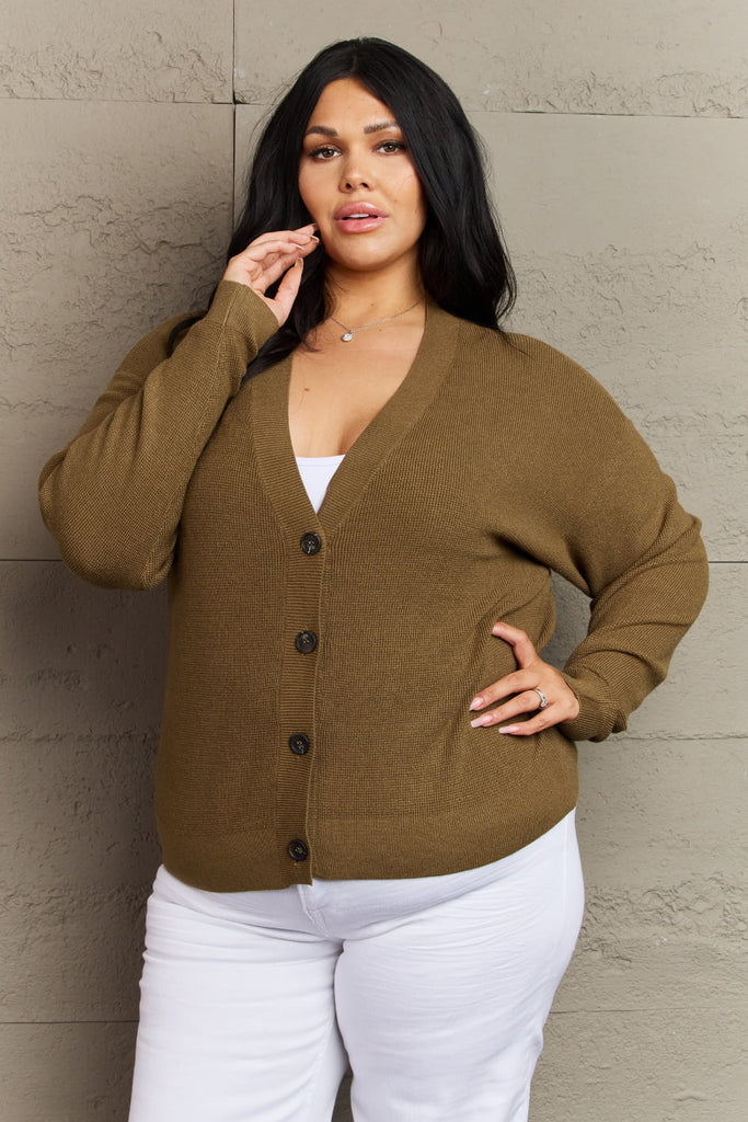 Fiona Full Size Button Down Cardigan in Olive
