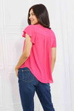 Short Ruffled Sleeve Length Top in Hot Pink