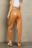 Faux Leather Paperbag Waist Pants
