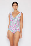 Float On Ruffle Faux Wrap One-Piece in Roses Off-White