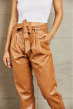 Faux Leather Paperbag Waist Pants