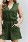 Florence V-Neck Sleeveless Romper in Army Green