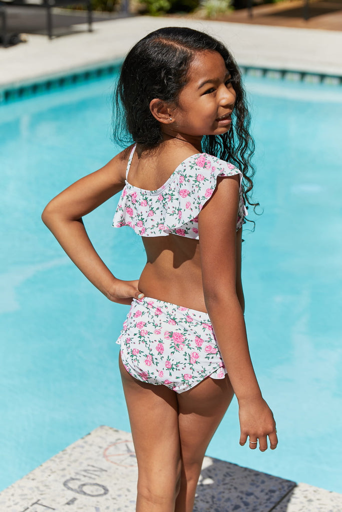 Float On Ruffle Two-Piece Swim Set in Roses Off-White