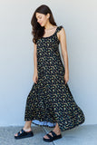 The Garden Ruffle Floral Maxi Dress in  Black Yellow Floral