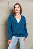 Double Take Surplice Neck Dropped Shoulder Sweater