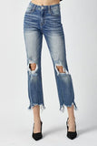 Brittany High Waist Distressed Frayed Hem Cropped Straight Jeans