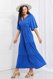 Backless Flare Sleeve Tiered Maxi Dress