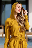 Jordy Long Sleeve Hoodie Romper with Shorts in Gold Spice