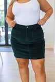 Melinda Corduroy Patch Pocket Skirt in Emerald