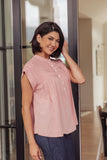 Lonny Pleat Detail Button Up Blouse in Pink