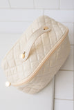 Large Quilted Makeup Bag in Cream