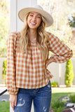 Afternoon Gingham Plaid Top In Carameli