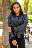 Faux Leather Bomber Jacket In Black